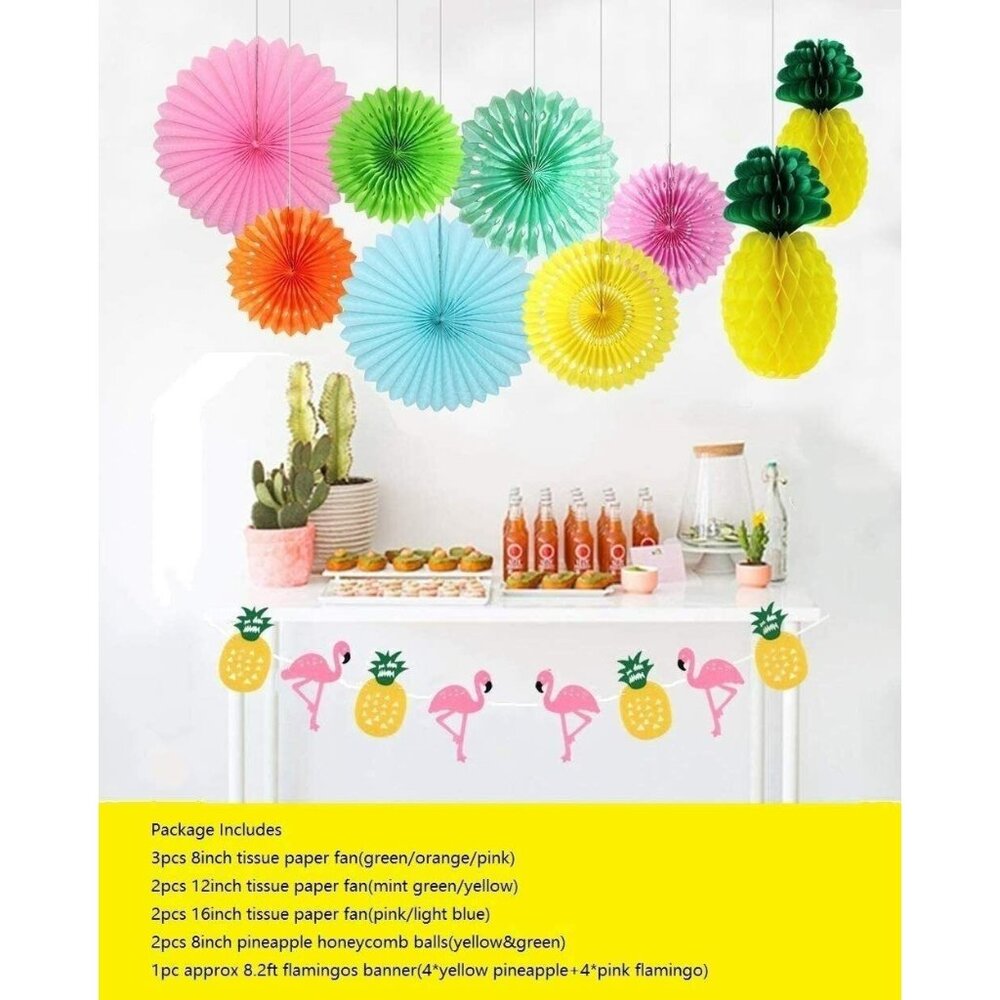 Hawaiian Luau Party Decorations Kit Flamingo Decor Pineapple Banner Paper Fans